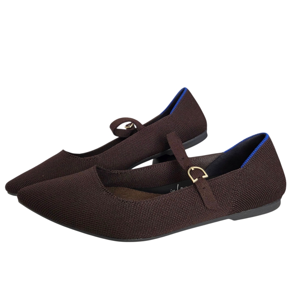 Rothy's Brown Pointed Mary Jane Flats with Gold Buckle